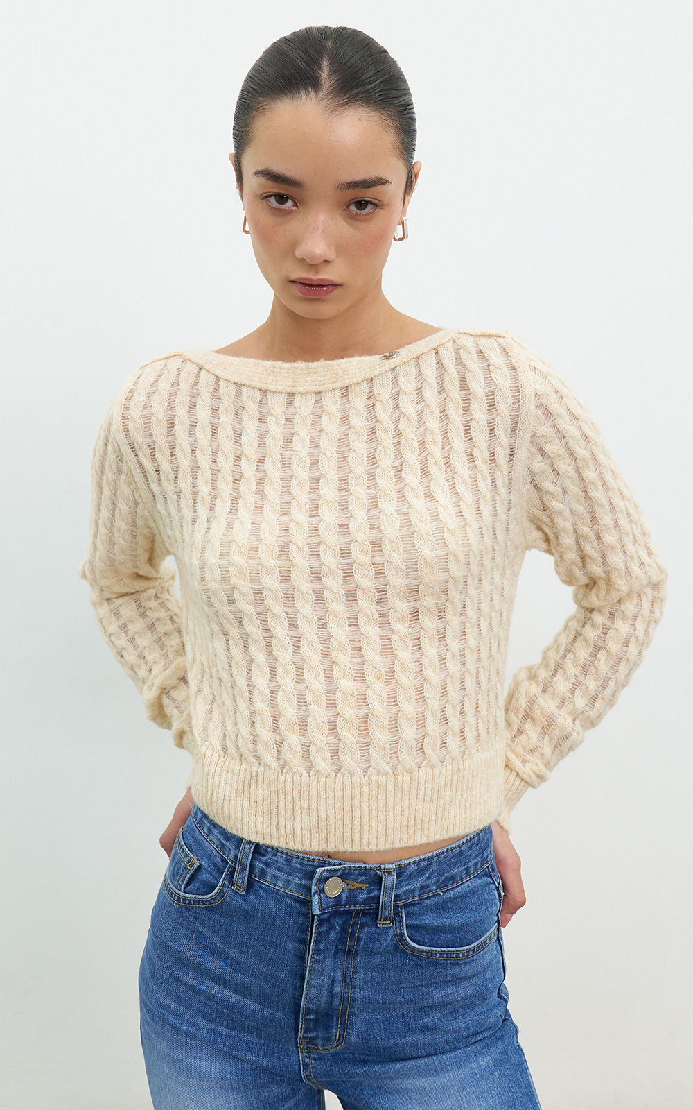 CO MOHAIR BOAT NECK PULLOVER_BEIGE