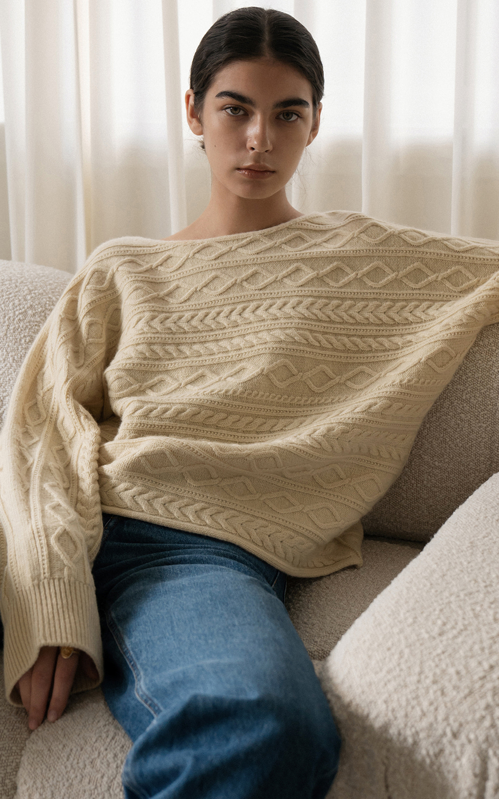 CO WOOL HORIZONTAL CABLE KNIT TOP_CREAM