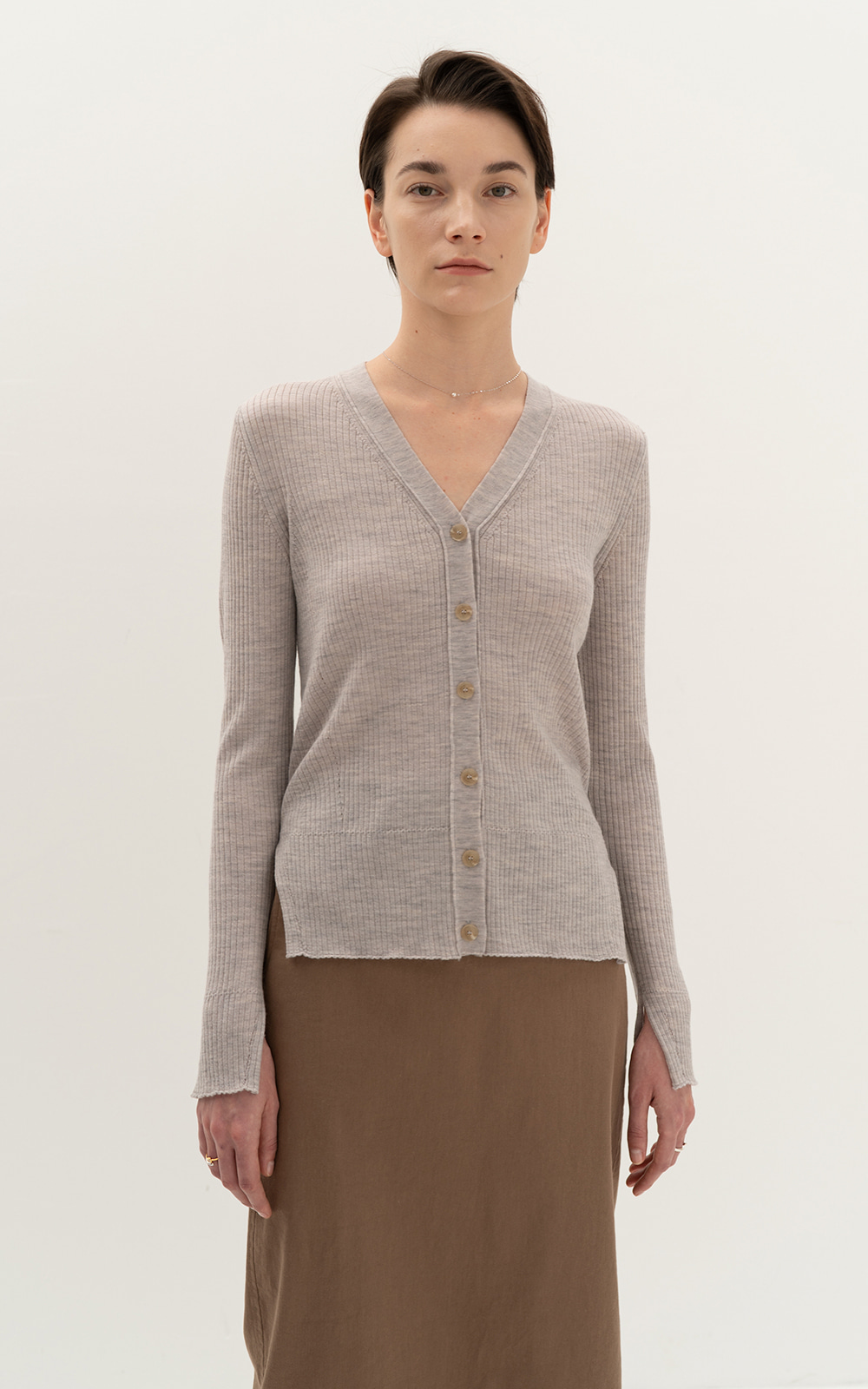 CO RIBBED CASHMERE CARDIGAN_GREY