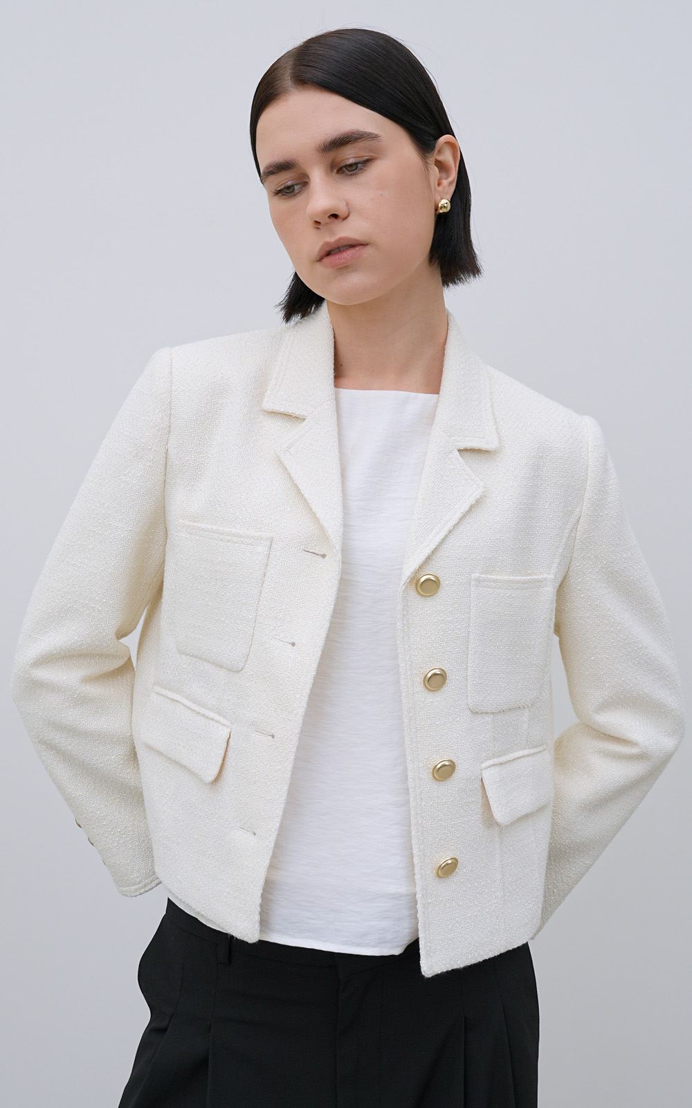 CO 4-BUTTON TWEED JACKET_IVORY